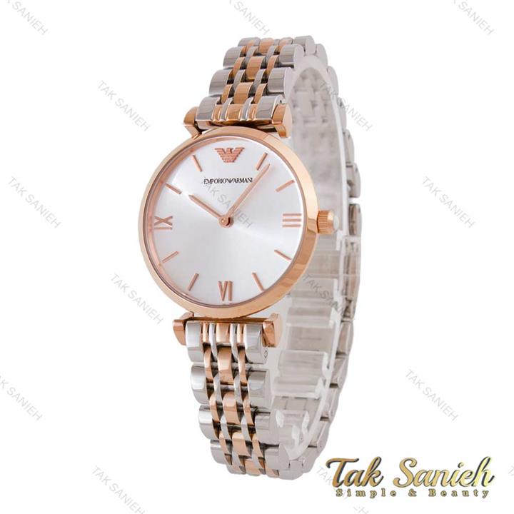 ساعت امپریو آرمانی دورنگ رزگلد زنانه صفحه سیلور ایندکس خطی Armani-4964-L